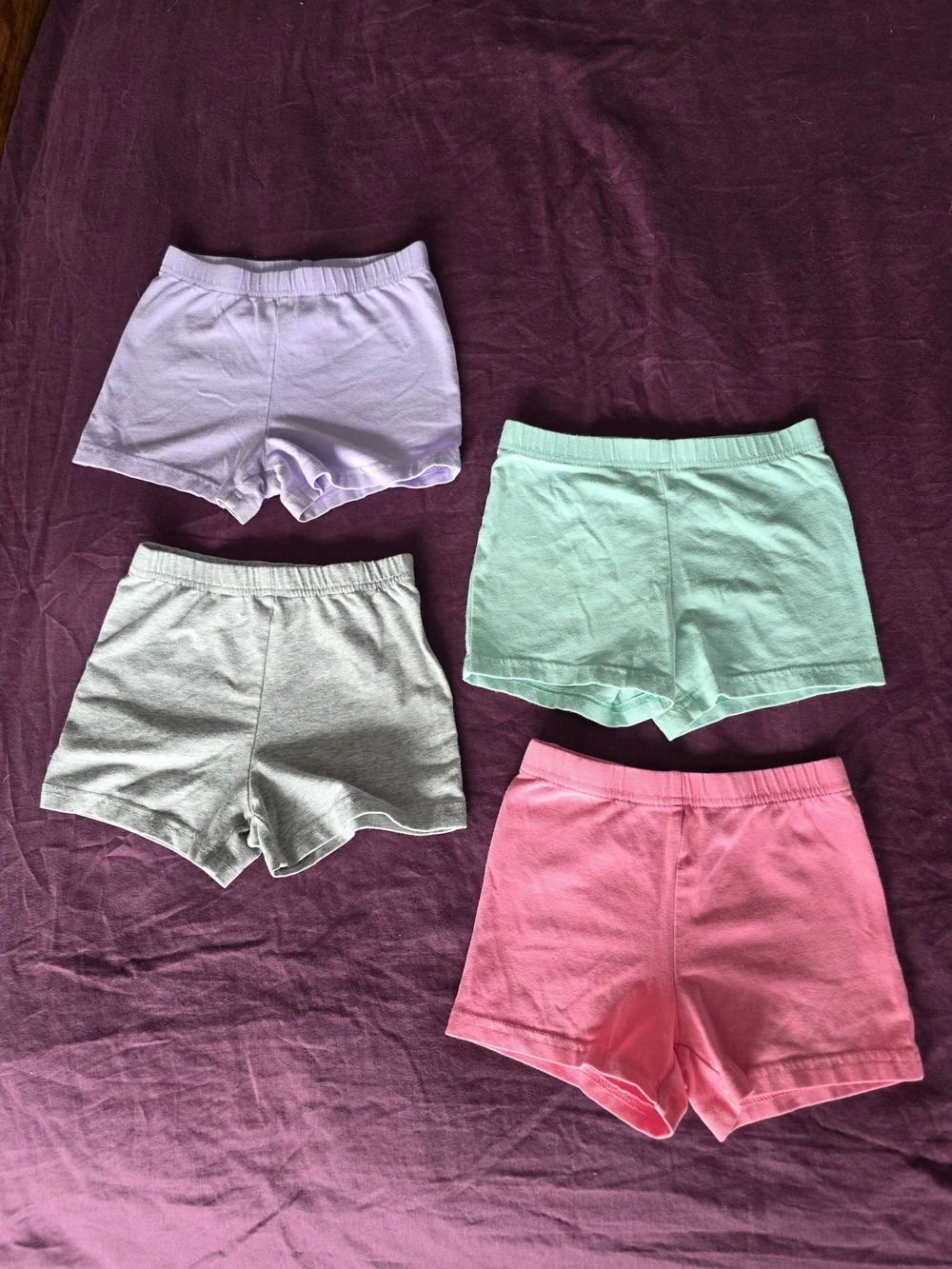Carter's Girls 4-Pack Cotton Stretch Shorts — Pink, Mint, Lavender, Gray